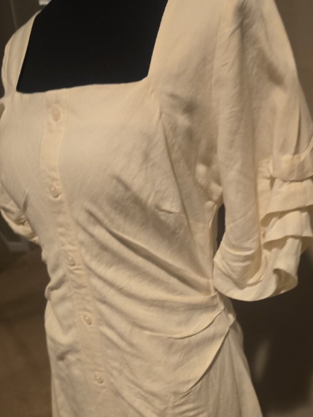 LOFT Cream Square-Neck Button Midi Dress - Picture 6 of 6